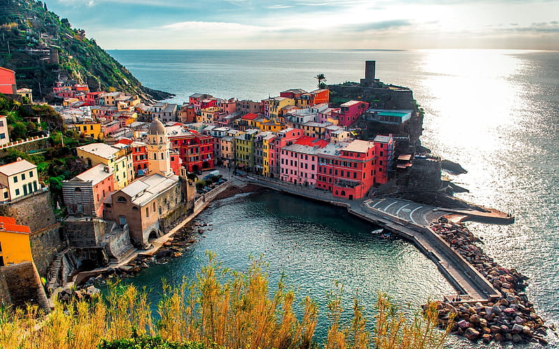 Vernazza, harbor, coast, sea, embankment, Italy, HD wallpaper