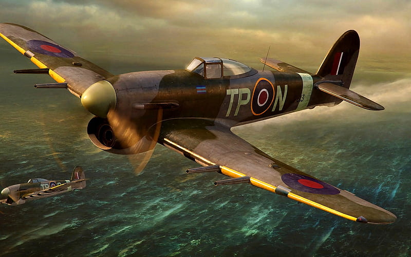 Hawker Typhoon, Royal Air Force, British fighter, art, World of Warplanes, fighter-bomber, WWII, HD wallpaper