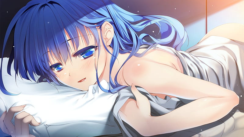 Sexy anime girl, lovely, cg, blush, game, sexy, bed, sweet, cute, hot, HD wallpaper