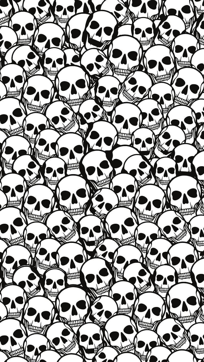 Dark Skulls Pattern, art, black and white skull, cool aesthetic pattern, dark skulls, diy, drawing, fantasy, horror, scary, supernatural, HD phone wallpaper