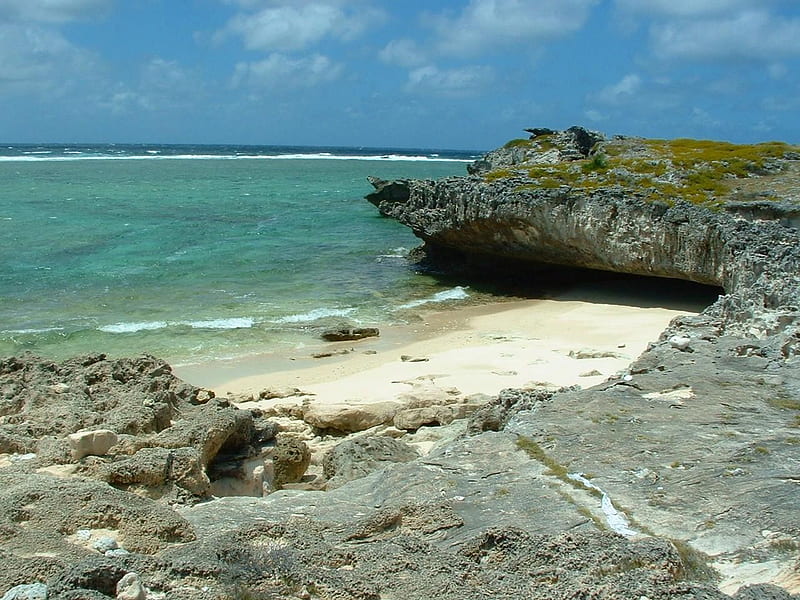 Cave on The Beach, beach, rock formations, sand, cave, HD wallpaper