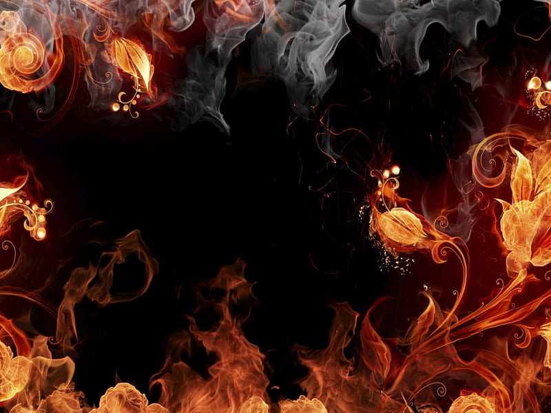 FireFlower, fire, 3d, flower, abstract, smoke, HD wallpaper