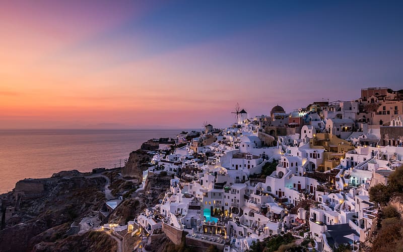 Greece Island Santorini Sunset Oia Town, HD wallpaper