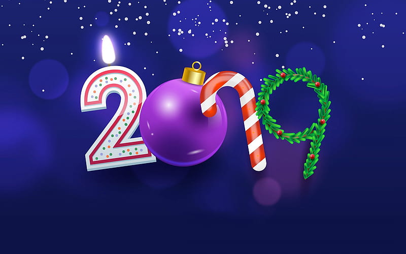 Happy New Year 2019, creative letters, blue 2019 background, 2019 concepts, art, HD wallpaper