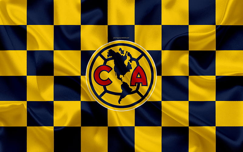 Club America logo, creative art, yellow blue checkered flag, Mexican Football club, Primera Division, Liga MX, emblem, silk texture, Mexico City, Mexico, football, HD wallpaper