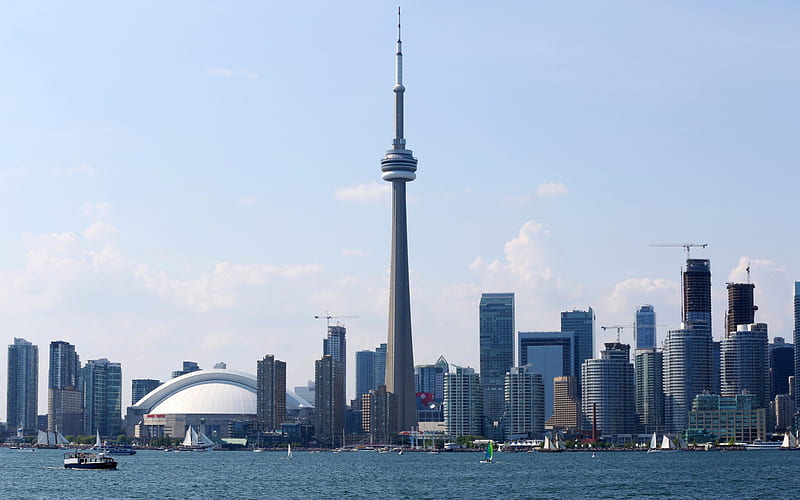 Toronto, CN Tower, metropolis, summer, skyline, cityscape, Ontario, Canada, HD wallpaper