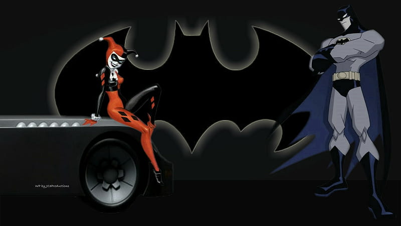 Harley & Batsy, enemies, cartoons, harley quinn, batmobile, joker batman,  1920x1080 only, HD wallpaper | Peakpx