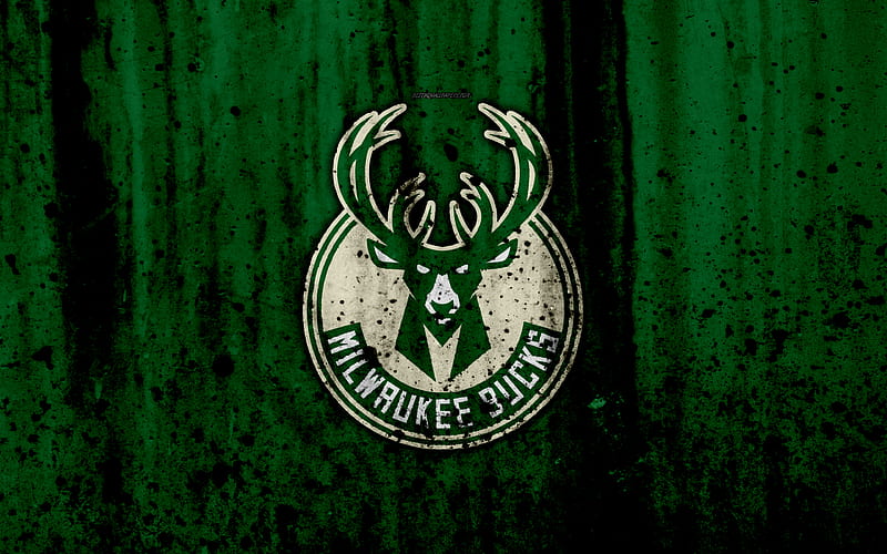 Milwaukee Bucks, grunge, NBA, basketball club, Eastern Conference, USA, emblem, stone texture, basketball, Central Division, HD wallpaper
