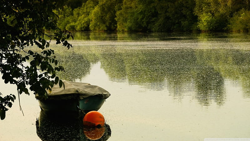 after the storm, boat, ripples, lake, buoy, HD wallpaper