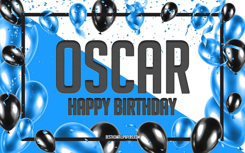 Happy Birtay Oscar, Birtay Balloons Background, Oscar, with names, Oscar Happy Birtay, Blue Balloons Birtay Background, greeting card, Oscar Birtay, HD wallpaper