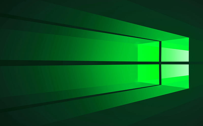 Windows 10 green logo, Windows light logo, Windows 10 logo, green light beams, Windows, HD wallpaper