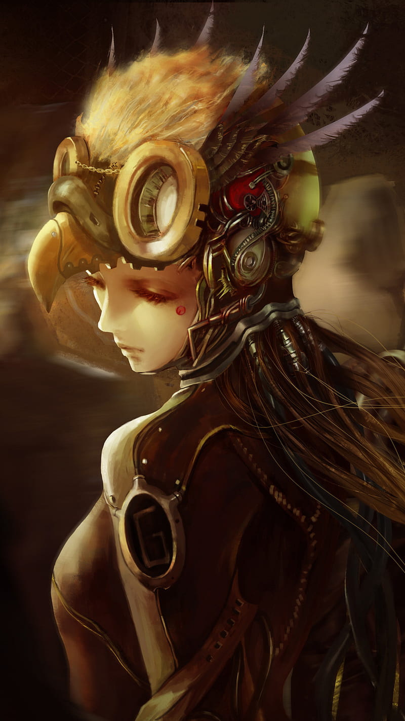 prompthunt: steampunk themed anime girl with a steampunk robotic crow on  her shoulder, finely detailed, portrait, beautiful, cinematic lighting,  made by wlop, artgerm, illustration
