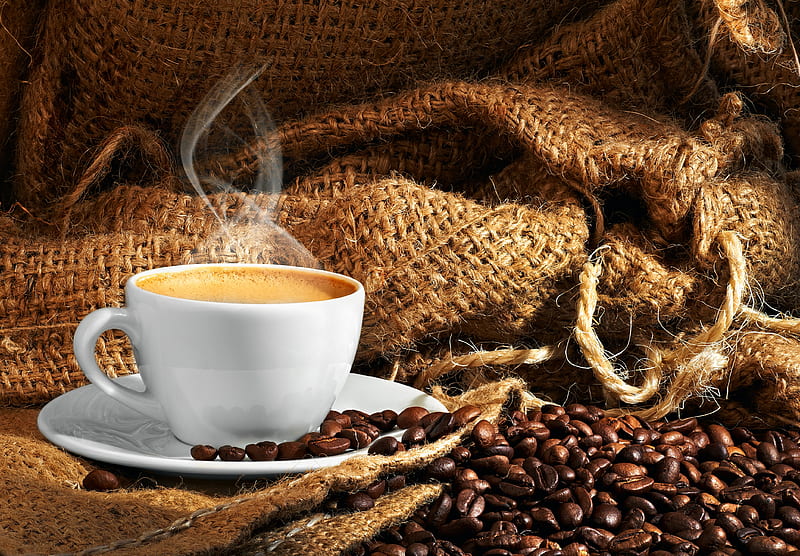 coffee beans, cup, drinks, foam, Food, HD wallpaper