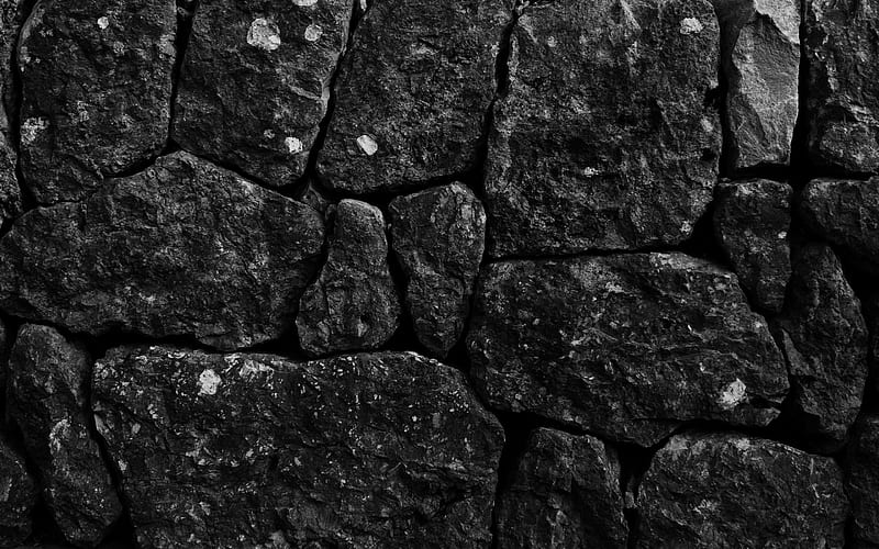 black stone wall, close-up, natural rock texture, stone textures, black grunge background, macro, black stones, stone backgrounds, background with natural rock, black backgrounds, HD wallpaper