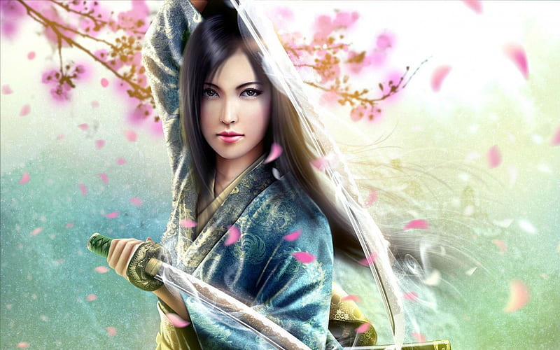 Samurai Girl, japanese, girl, samurai, anime, bonito, HD wallpaper