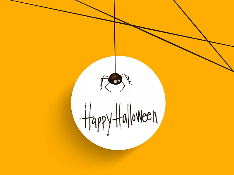 :-), moon, moon, halloween, web, yellow, white, spider, vector, card, HD wallpaper