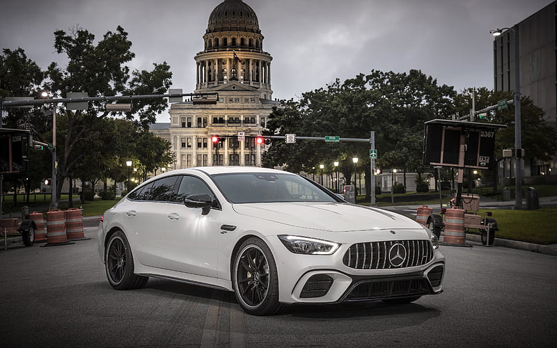 2018, Mercedes-AMG GT53 4MATIC, 4-Door Coupe, exterior, front view, coupe, new white GT53, Mercedes, HD wallpaper