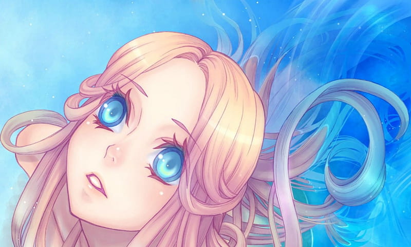 Mermaid, manga, cute, water, girl, anime, aqua, beauty, eyes, pink ...