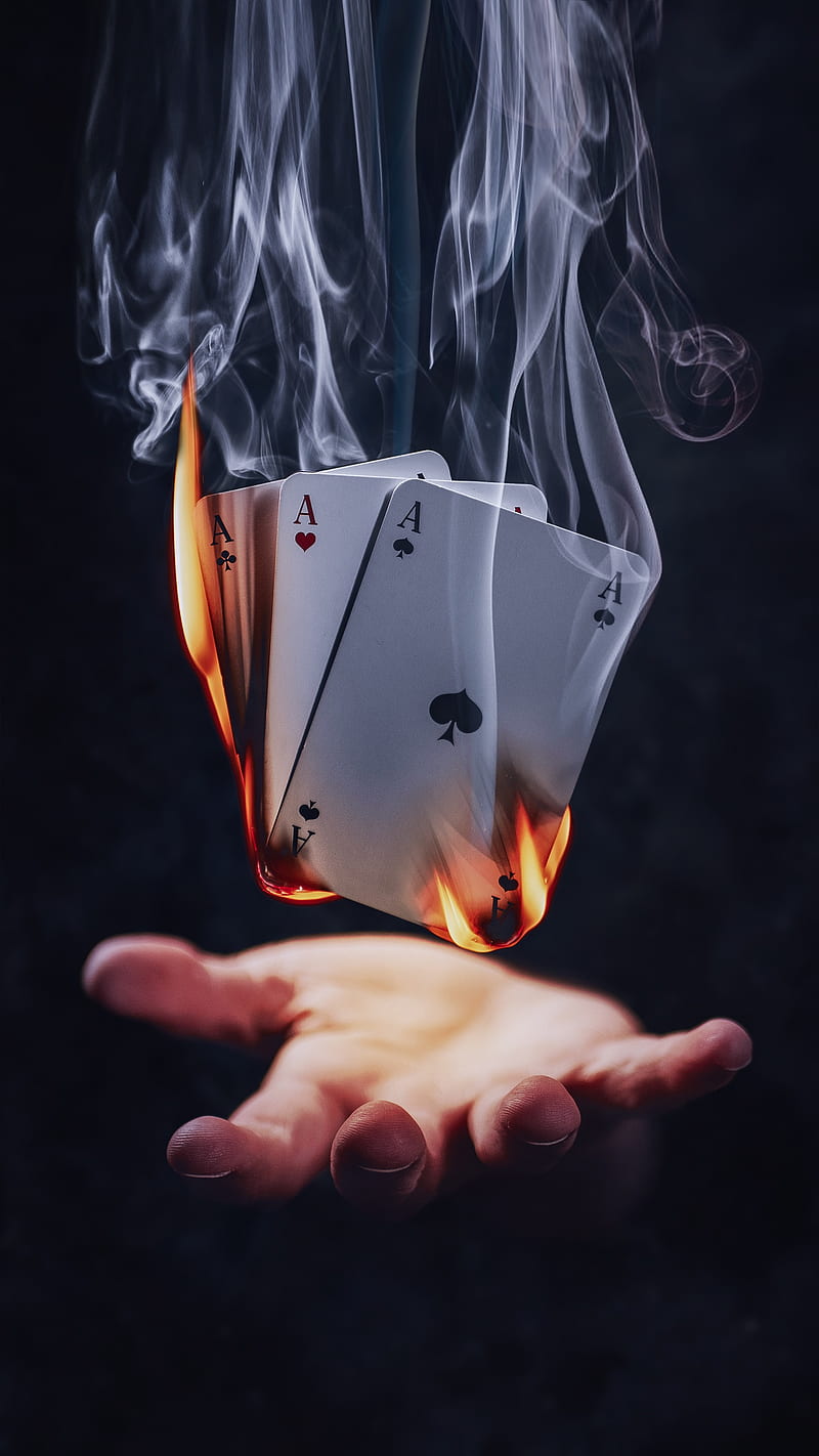 The Cards, dark, finger, fire, flame, hand, smoke, HD phone wallpaper