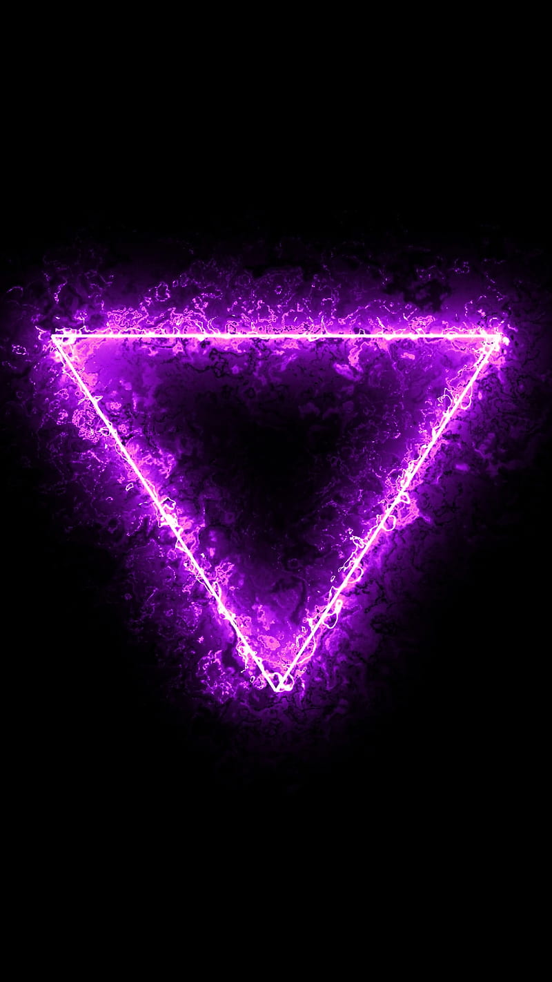 Purple Triangle, 0010, abstract, black, color, dark, geometry, glare, glow, light, line, thin, HD phone wallpaper