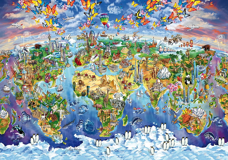 Wonder world, fantasy, butterfly, penguin, map, animal, blue, HD wallpaper  | Peakpx