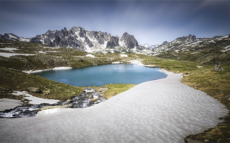 mountain lake, Alps, glacial lake, mountain landscape, France, HD wallpaper