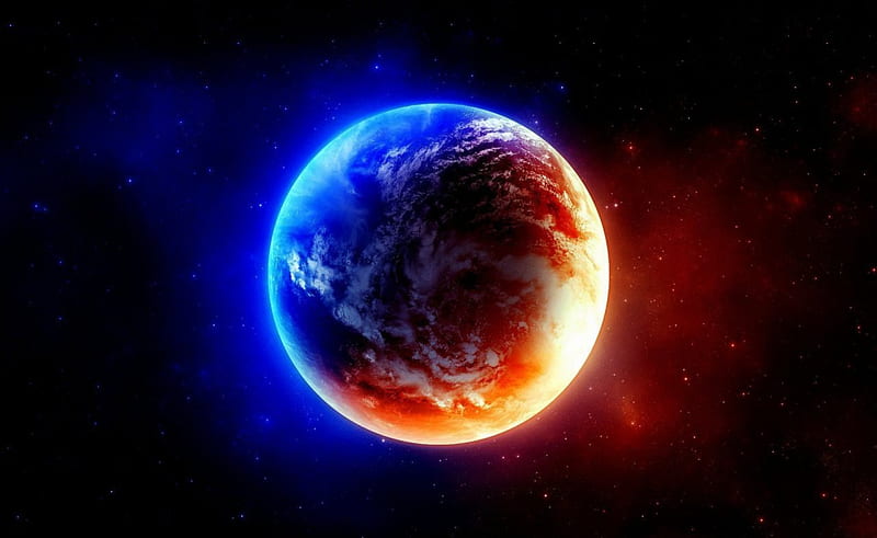 3d planets red and blue