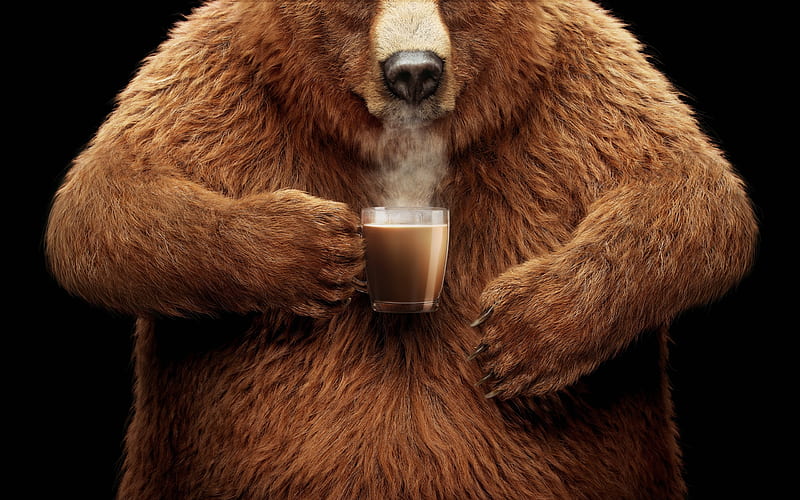 :), frumusete, luminos, brown, paw, bear, honey lovers rejoice, nestle, advertise, glass, fantasy, add, commercial, coffee mate, HD wallpaper