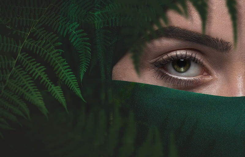 Eye, green, girl, brow, leaf, HD wallpaper