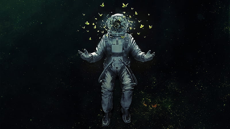 Astronaut Broken Glass Butterfly Space Suit, astronaut, scifi, artist, artwork, digital-art, butterfly, HD wallpaper