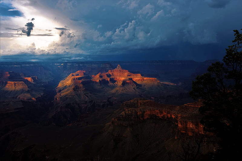 canyon, grand canyon, clouds, overcast, night, HD wallpaper