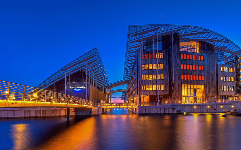 Oslo, Astrup Fearnley Museet, Modern Art Museum, evening, sunset, landmark, Tjuvholmen, Majorstuen, Norway, HD wallpaper