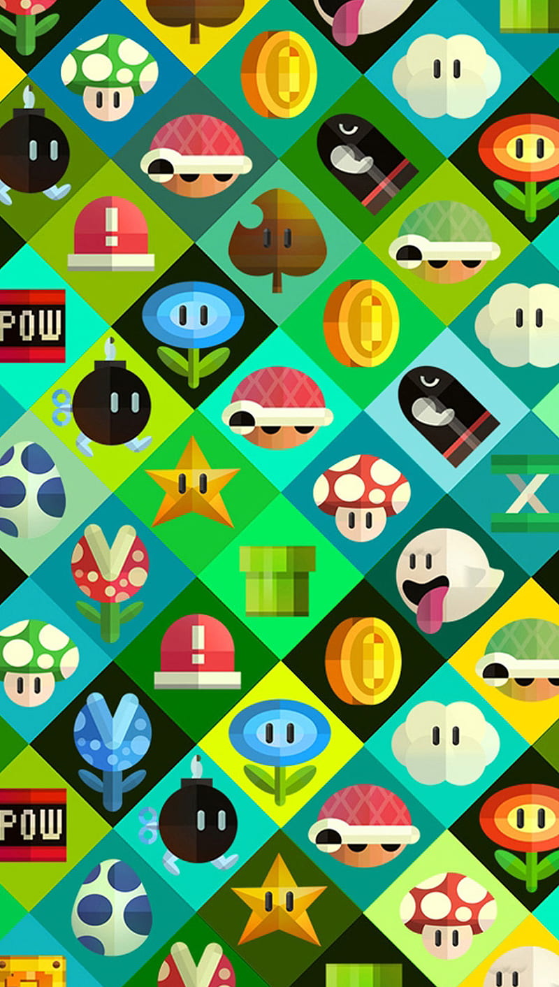Icons Mario Bros, flower, ghost, icons, mario bros, mushroom, star, up, HD phone wallpaper