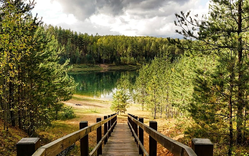 Wooden Path to Lake, Latvia, nature, wooden, lake, path, HD wallpaper