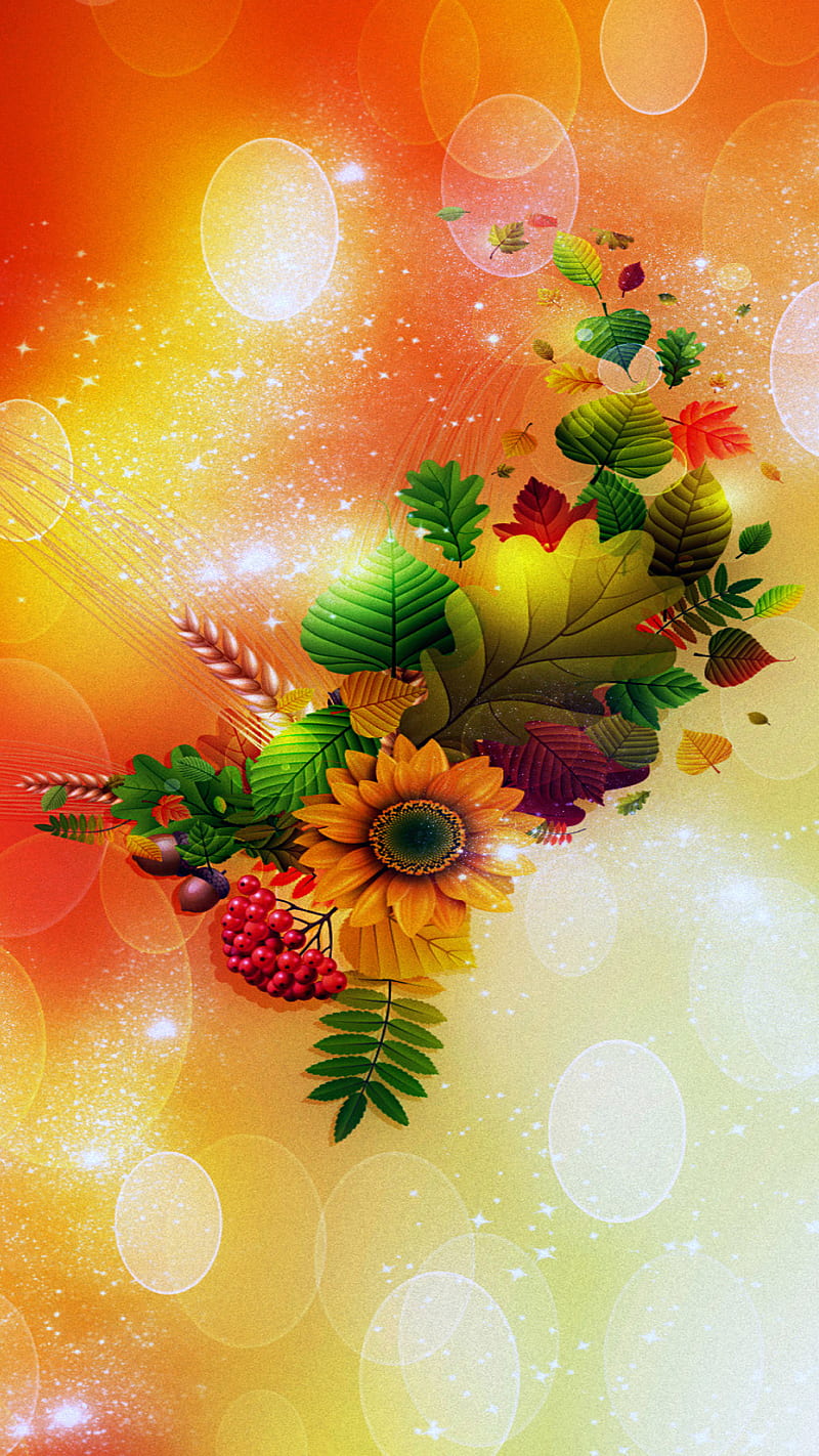 Flower and leaves, background, orange, sparkle, HD phone wallpaper | Peakpx