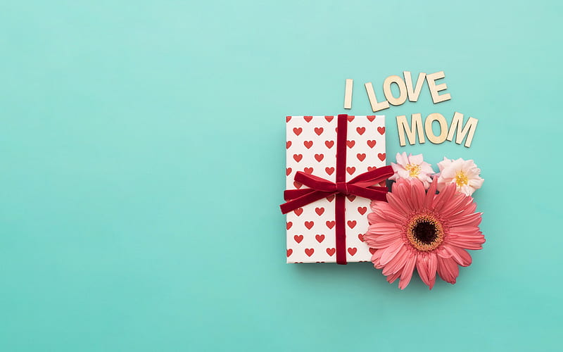 Mothers day, I Love Mom, May 13, gifts, pink gerberas, HD wallpaper