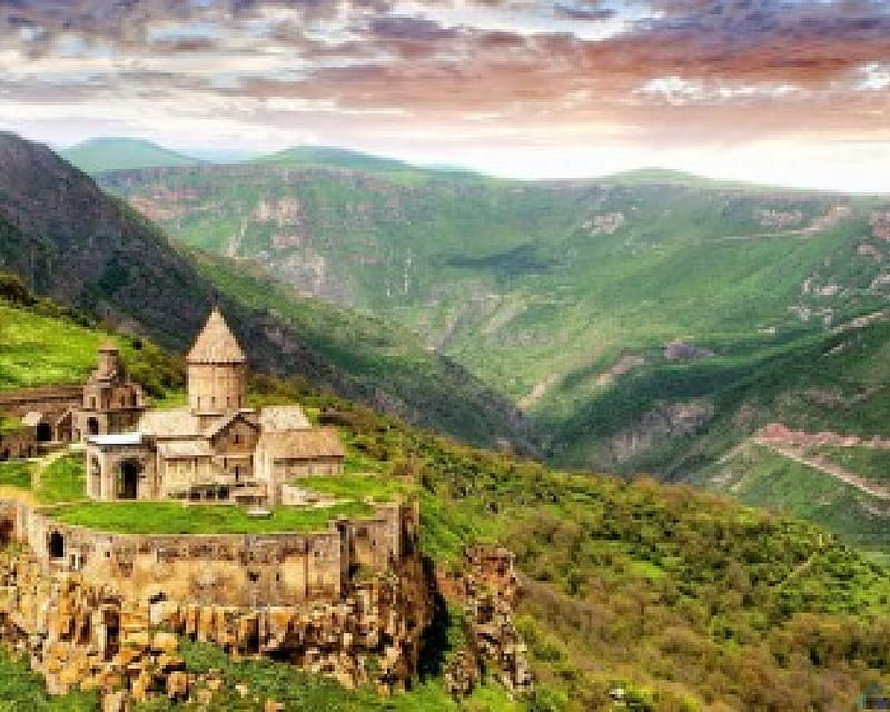 Ancient Tatev Monastery, fields, tatev, ancient, monastery, HD wallpaper