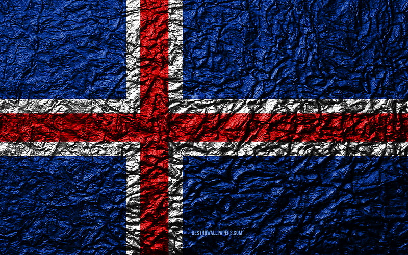 Flag of Iceland stone texture, waves texture, Icelandic flag, national symbol, Iceland, Europe, stone background, HD wallpaper