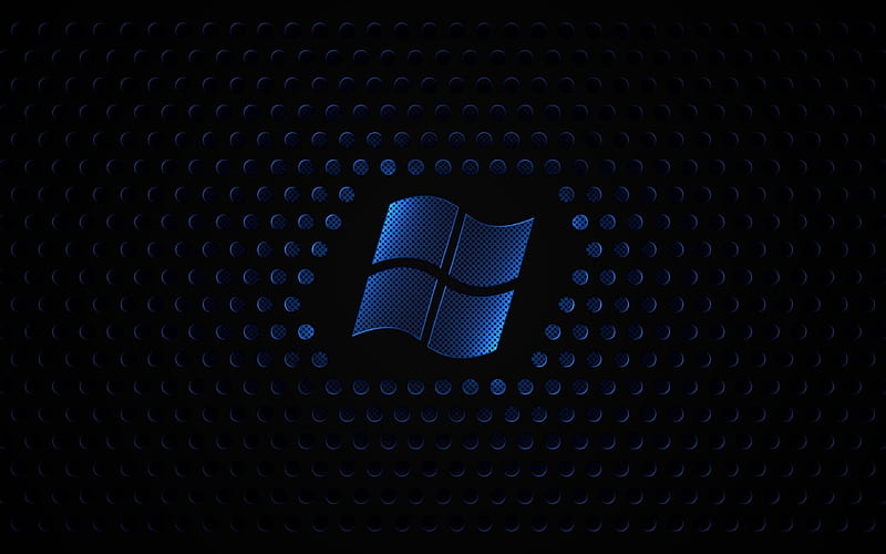 Windows metal grid, dark background, logo, Microsoft, HD wallpaper