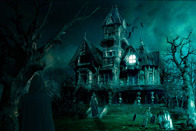 A Meeting at Midnight, Halloween, Ghouls, Creepy, Haunted House, Wraiths, Scary, HD wallpaper
