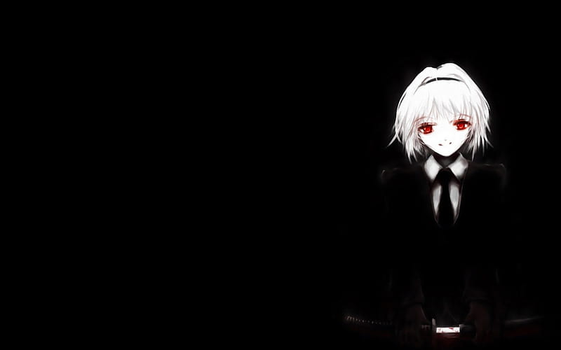 A million lives, red, suit, black, hair, girl, anime, katana, vampire, white, eyes, sword, HD wallpaper