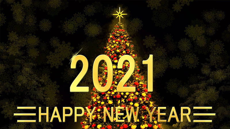 2021 Happy New Year Word In Decorated Christmas Tree Background Christmas Tree, HD wallpaper