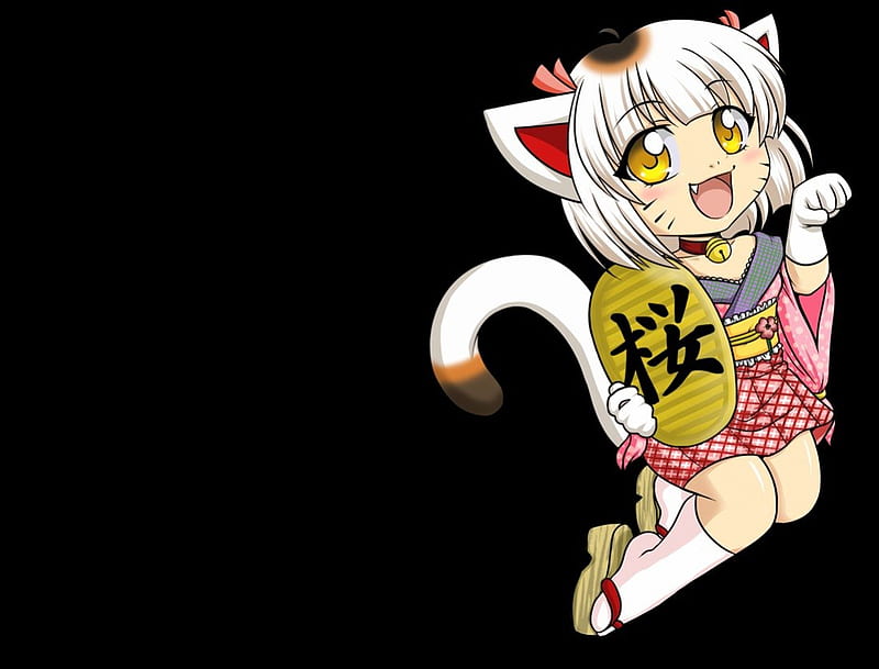 Maneki, nekomimi, lucky cat, pretty, neko, adorable, sweet, nice, anime, neko mimi, hot, anime girl, lucky, female, lovely, tail, ears, black, sexy, cute, kawaii, girl, feng shui, oriental, dark, luck, HD wallpaper