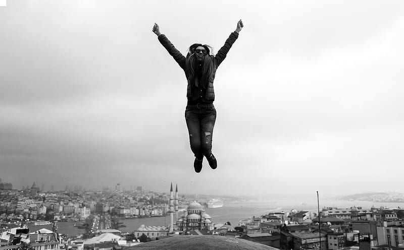 grayscale of man jumping on air, HD wallpaper