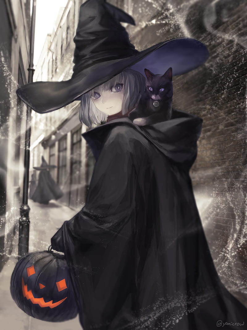 anime girls, portrait display, Halloween, dark background, witch, anime, HD phone wallpaper