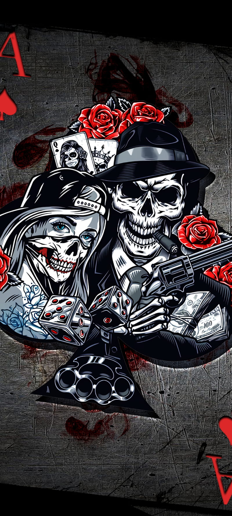 Skull spade lovers, red, art, premium, Cards, heart, HD phone wallpaper