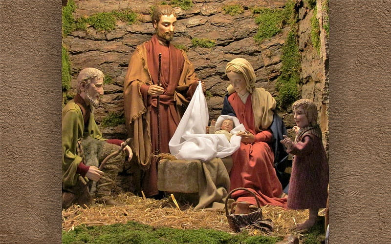 Nativity Scene, Nativity, Mary, Jesus, Christmas, Joseph, shepherd, HD wallpaper