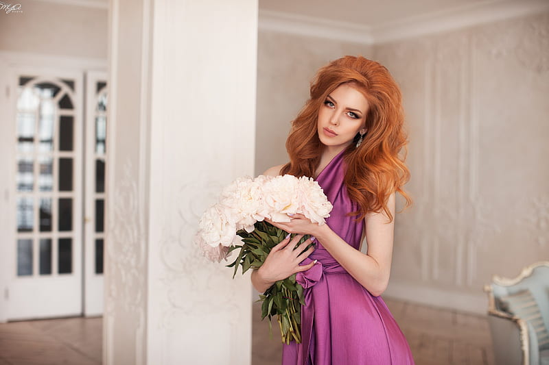 Auburn Hair with Purple Dress