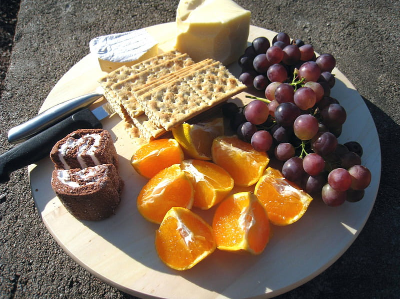 Cheese Dish, cake, fruit, autumn, cracker, cheese, plate, knife, HD wallpaper