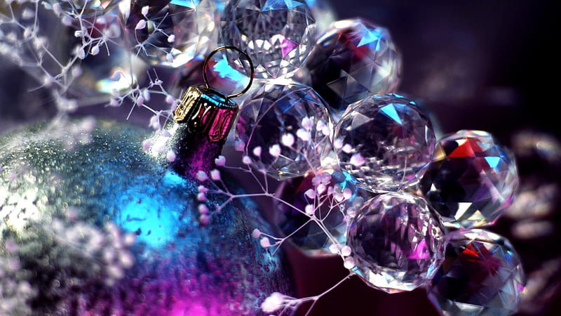 CRYSTAL BALLS, balls, decoration, crystal, gems, new year, HD wallpaper